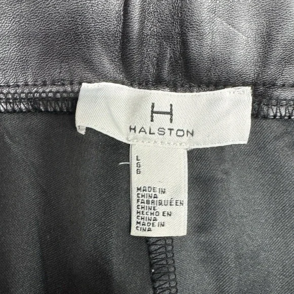 Halston Womens Faux Leather Pants Black High Waisted Elastic Waist Pockets - Picture 10 of 11